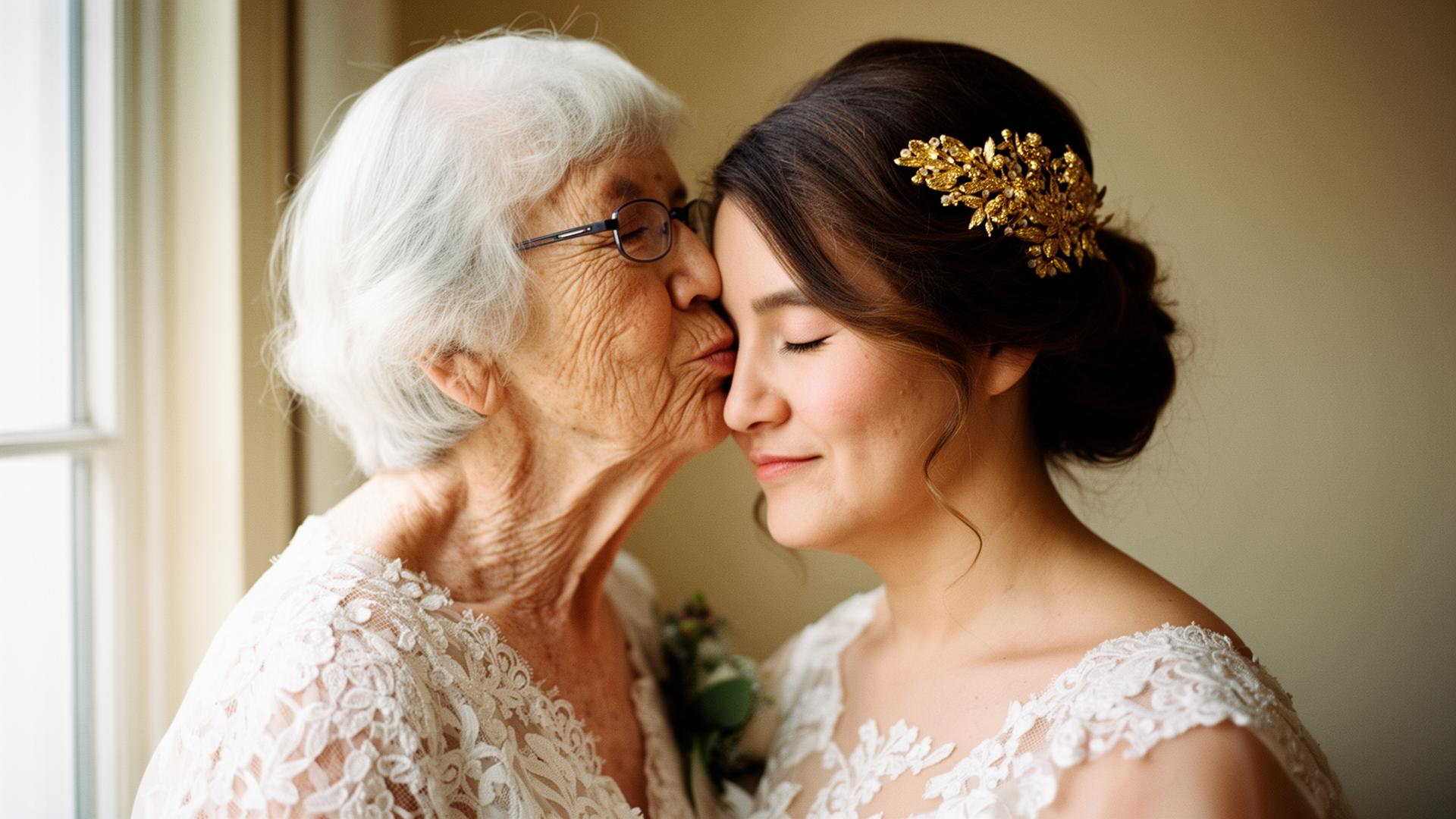 Abrazo entre novia y madre